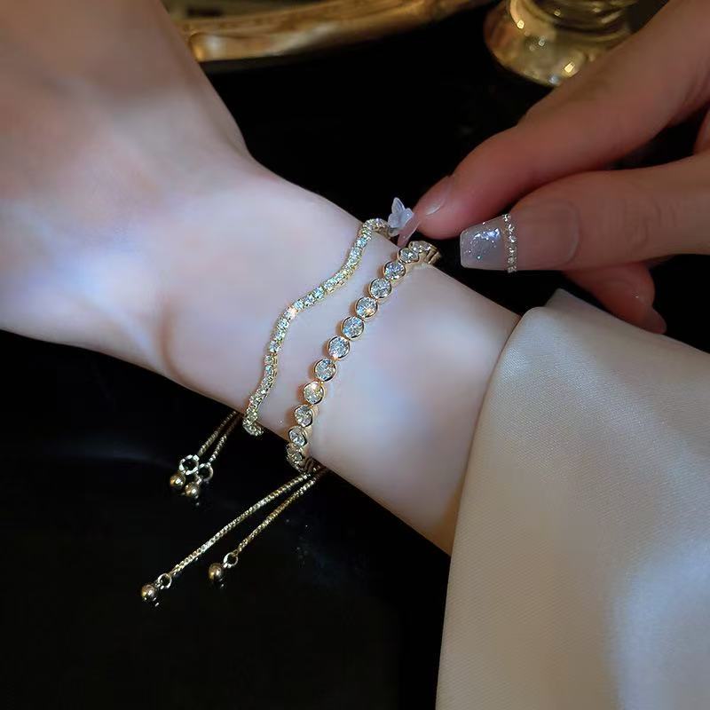 Bracelet，Bracelet, Korean ins diamond wave geometric adjustable bracelet temperament bracelet net celebrity high-end light luxury hand jewelry wholesale