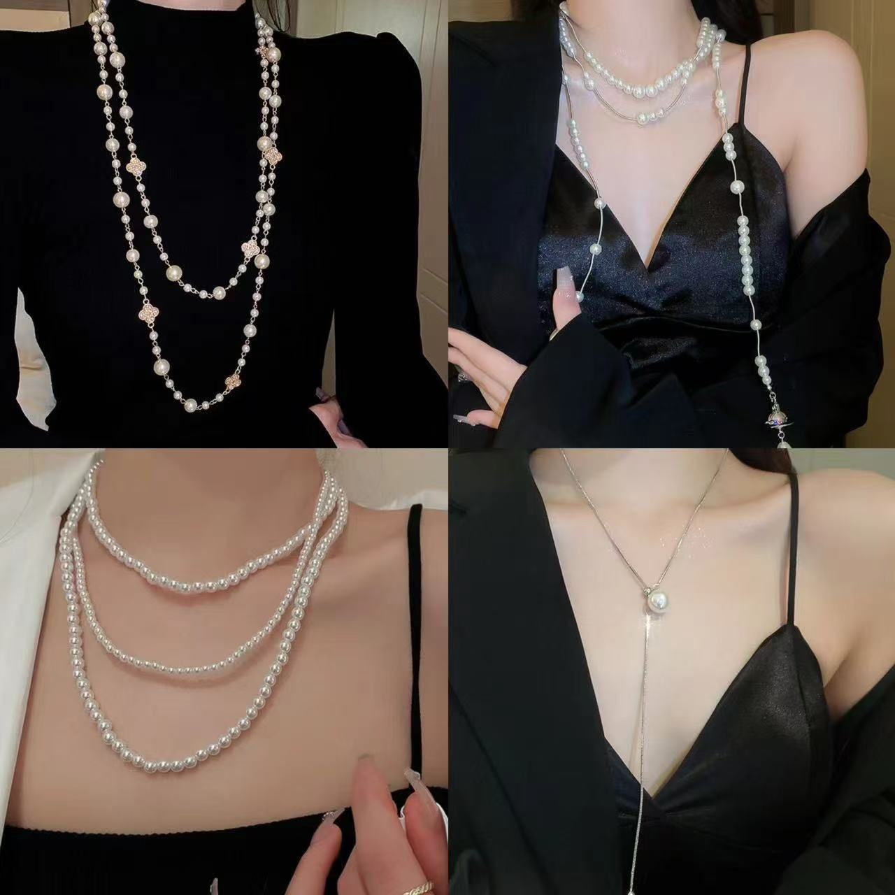 necklace，Pearl necklace, irregular long pearl necklace French light luxury temperament sweater chain niche simple high-end necklace wholesale women